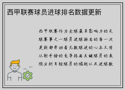 西甲联赛球员进球排名数据更新